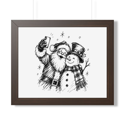 Framed Poster — Santa and Snowman Selfie Holiday Wall Art
