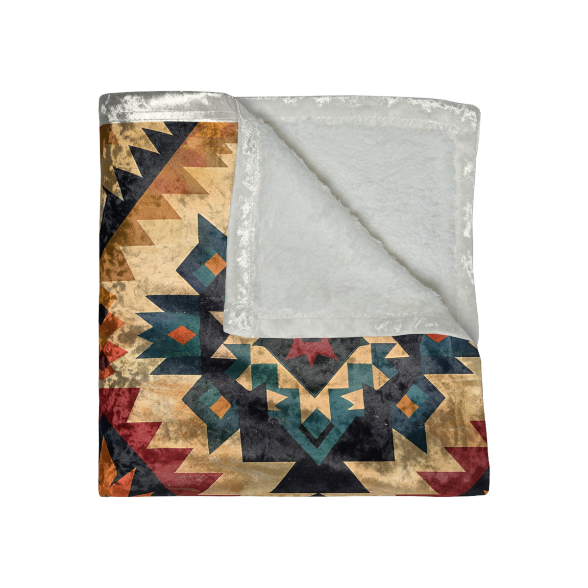 Southwestern Crushed Velvet Blanket — Boho Aztec Throw with Diamond Pattern