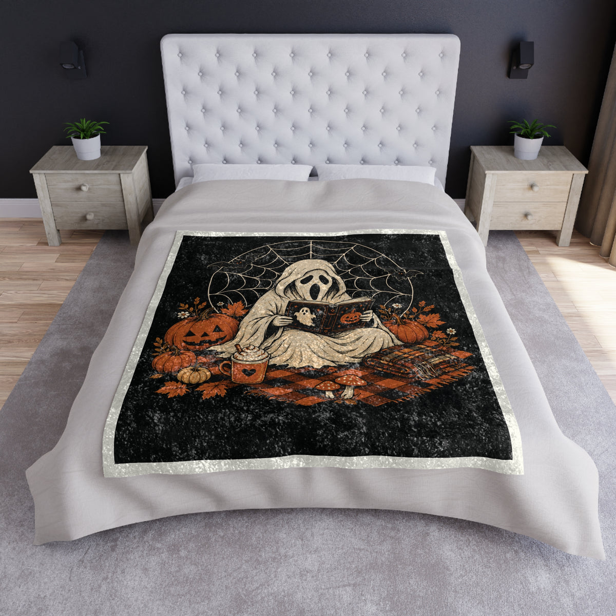 Halloween Ghost Reading Crushed Velvet Blanket