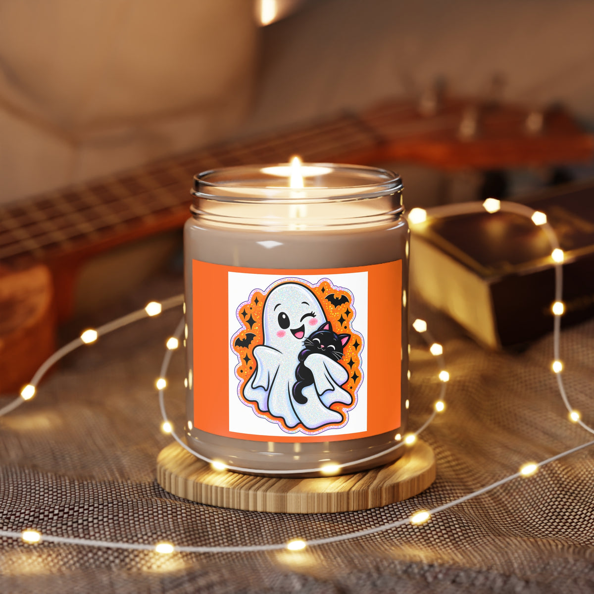 Halloween Ghost & Black Cat Scented Soy Candle — 9oz Jar