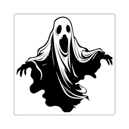 Ghost Illustration Square Sticker — Spooky Halloween Laptop Decal
