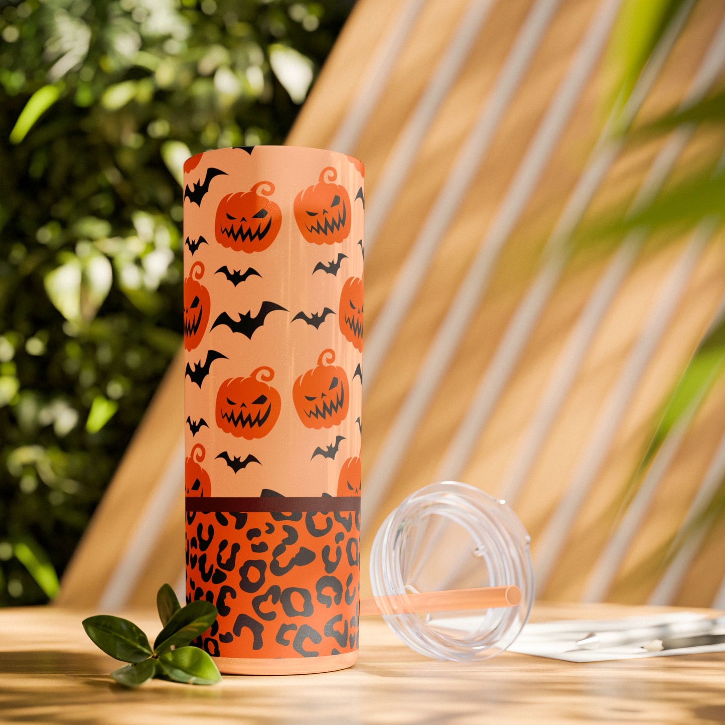 Pumpkins Bats Animal Print Skinny Tumbler