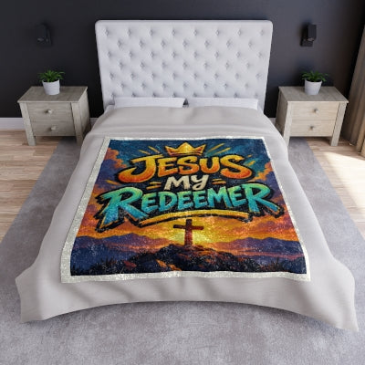 Crushed Velvet Blanket — "Jesus My Redeemer" Inspirational Christian Throw